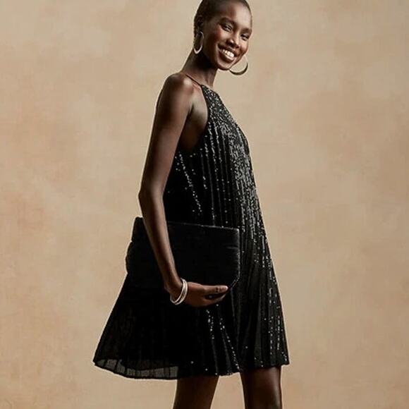 Banana Republic Black Sequin Mini Cocktail Dress size Small - Picture 1 of 10